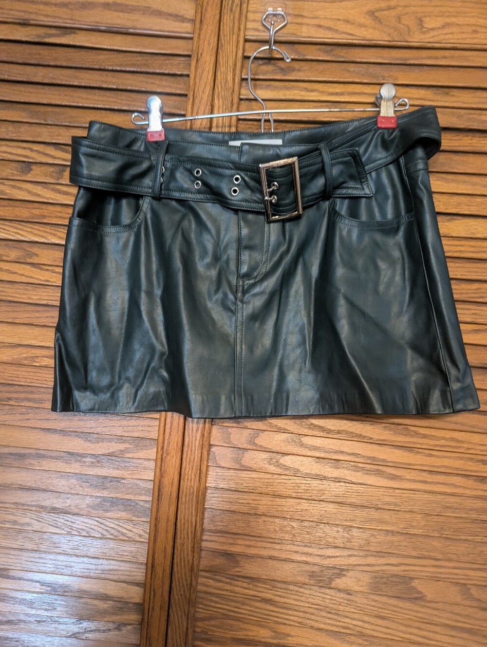 Mustard Seed Green Faux Leather Mini Skirt W Belt Size‎ Medium